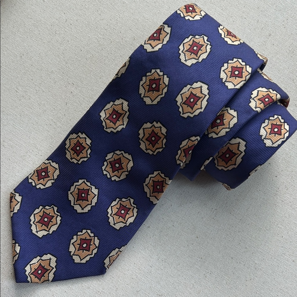 Chaps-Ralph Lauren Vintage Blue Tie with Geometric Design